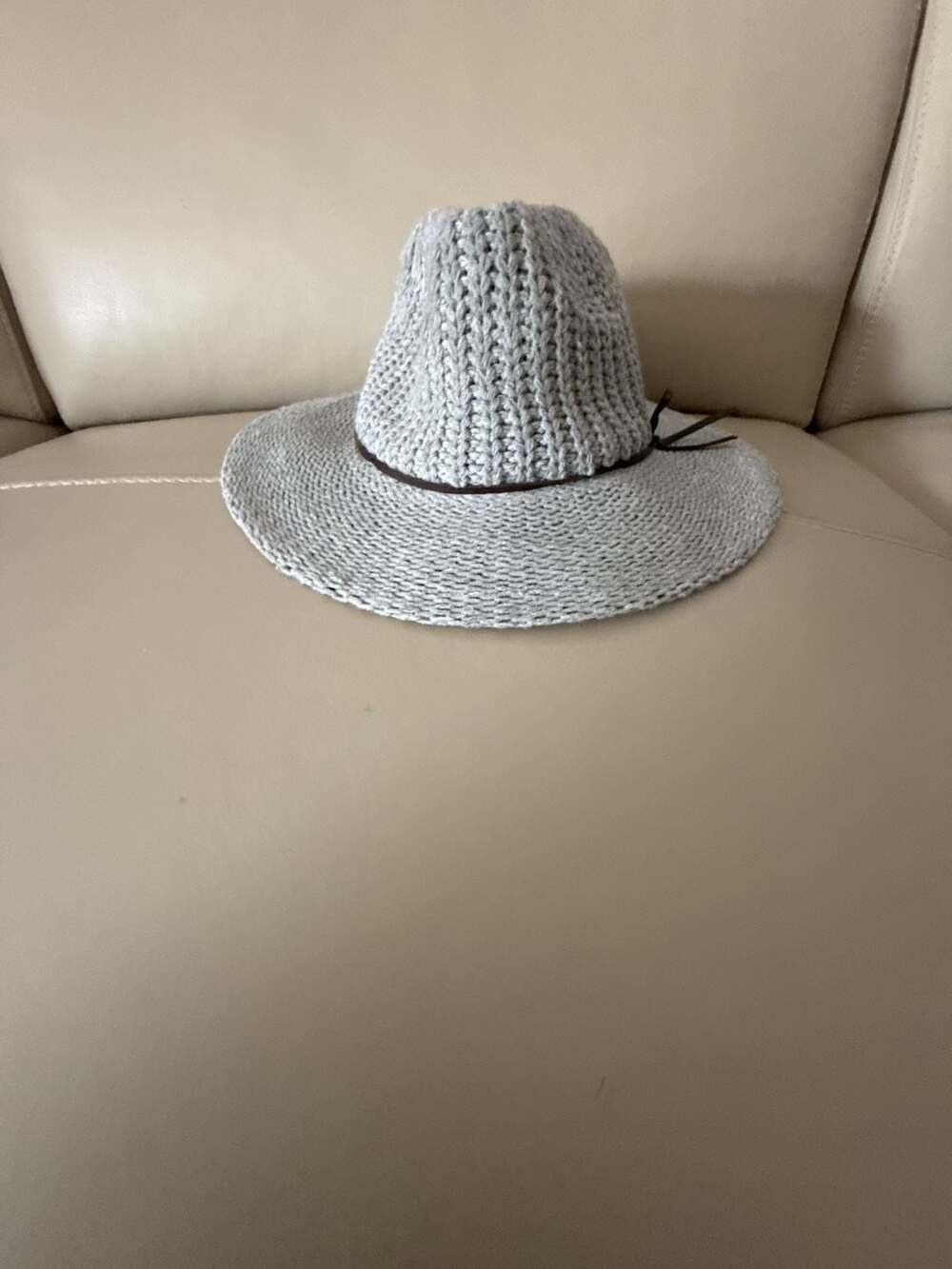 C.C Women's Knit Fedora Wide Brim Hat with Leather Band Grey
